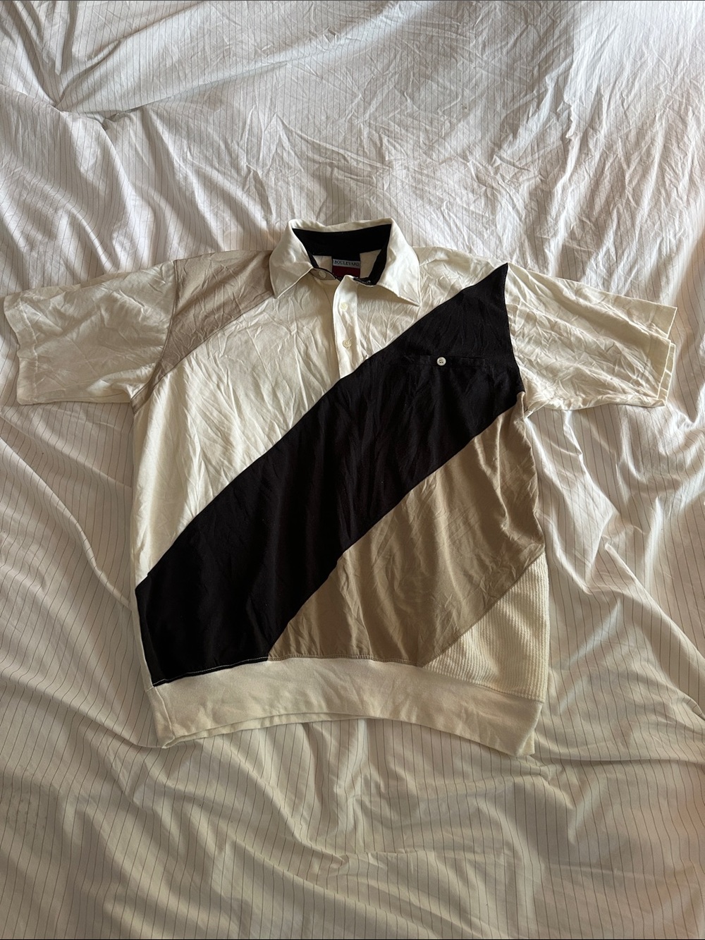 Vintage Boulevard - Short-Sleeve Polo Shirt in Cream, Black & Tan